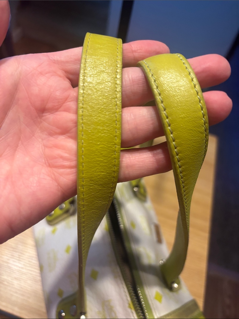 MCM limited edition suede stripes suede inside white and Lime Barrel Satchel - Picture 16 of 17